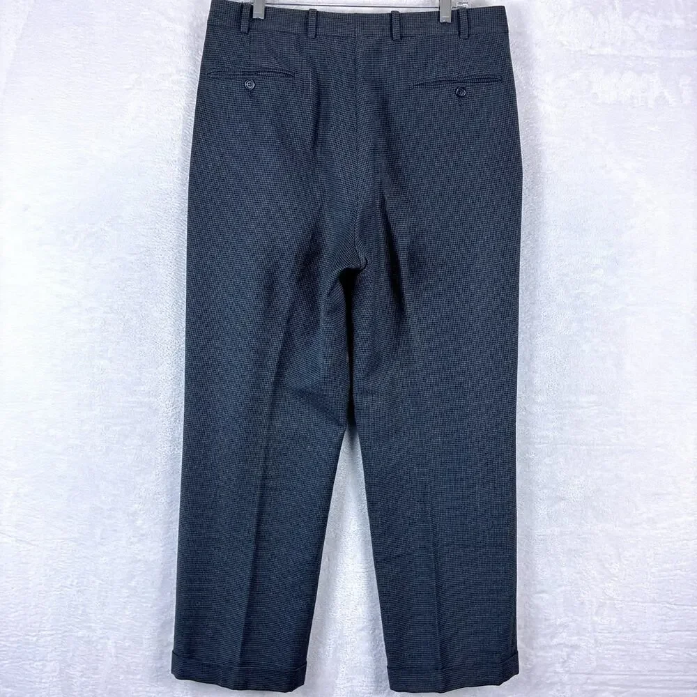 Brooks Brothers Pants Mens 36x32 Gray Houndstooth Wool Pleated Preppy Luxury